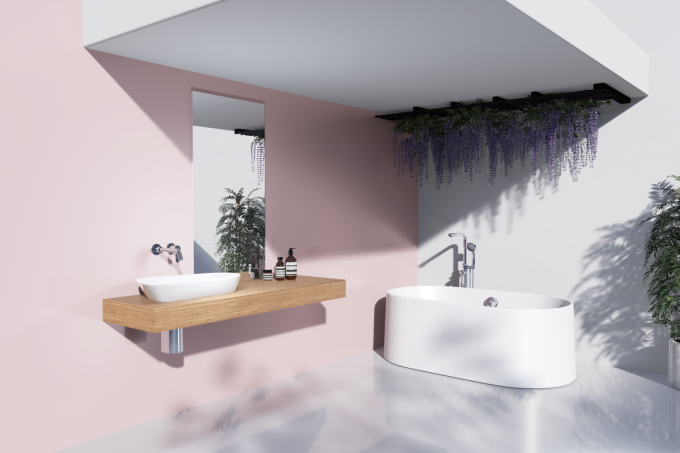 Không gian phòng vệ sinh được thiết kế sang trọng, bố trí thiết bị vệ sinh hài hòa. Ảnh: Caesar